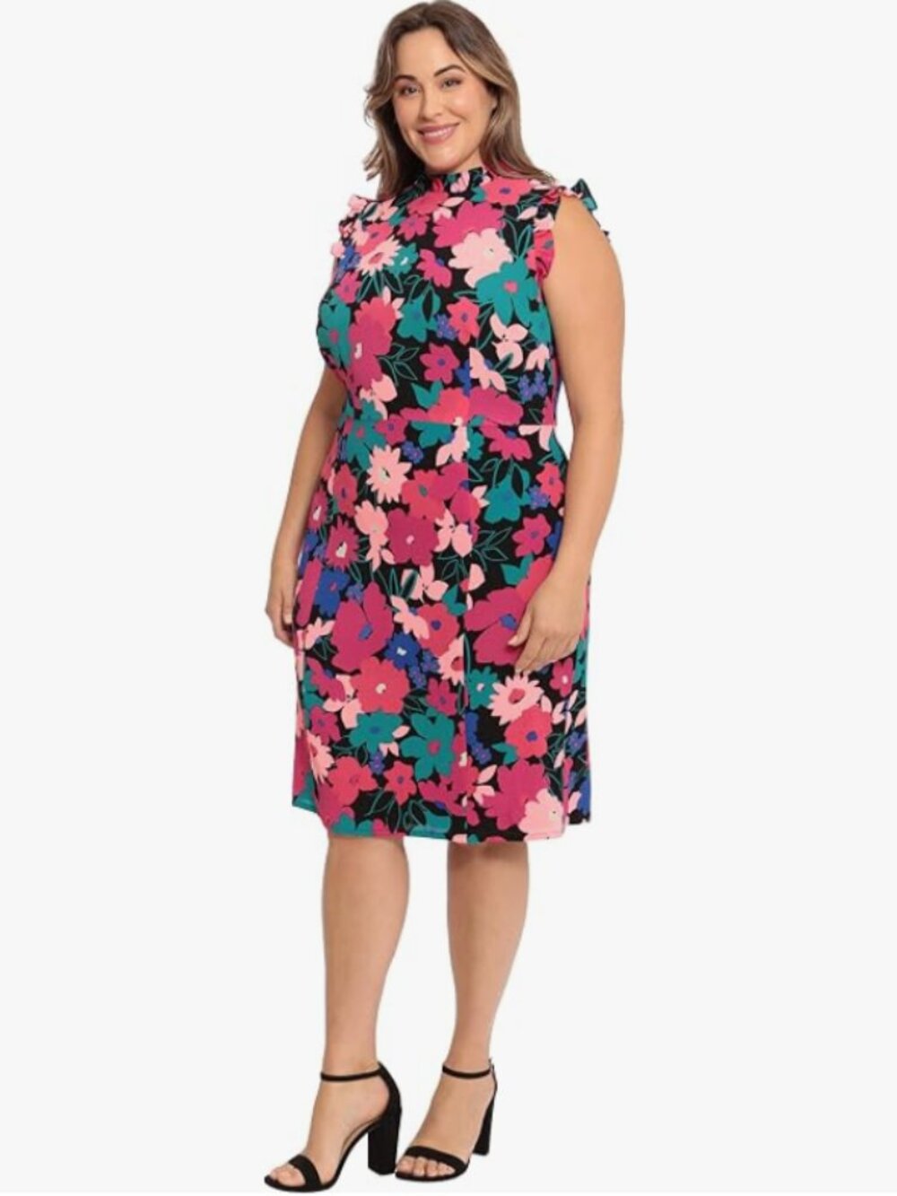 Maggy London Womens Ruffle Neck and Armhole Sheath Dress, Size 18 Plus